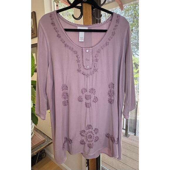 Soft Surroundings Women Tunic Blouse Plus Sz 1X Lite Purple Embroidered Sequins - Picture 1 of 7
